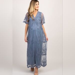 Chic Blue Lace Maxi Dress